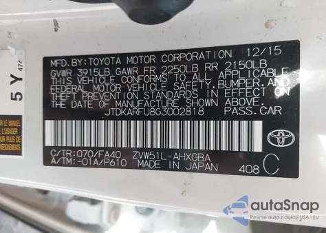 2016 Toyota Prius Three from USA, damaged, VIN JTDKARFU8G3002818